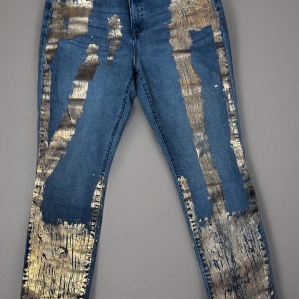 Elegant Blue and Gold Women's Skinny Jeans